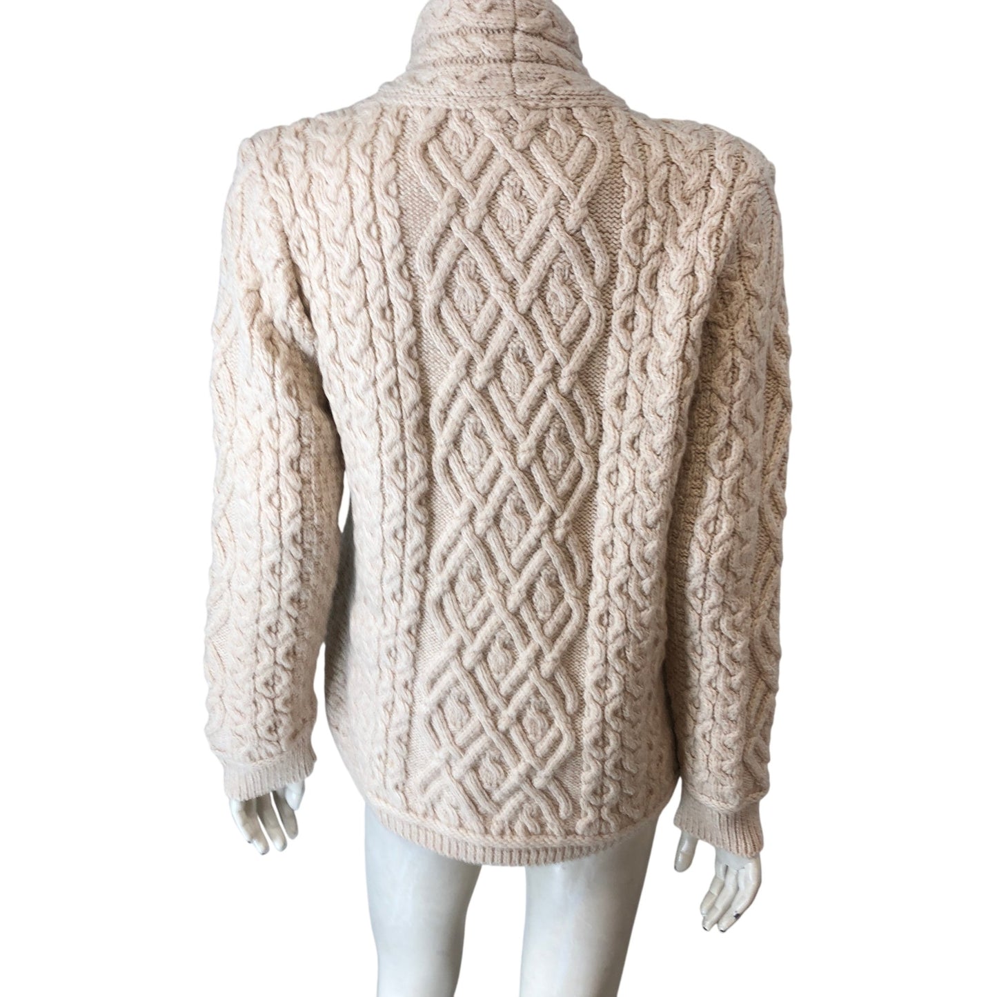 SAOL Ladies Side Zip Cardigan Merino Wool Beige Cable Knit Medium