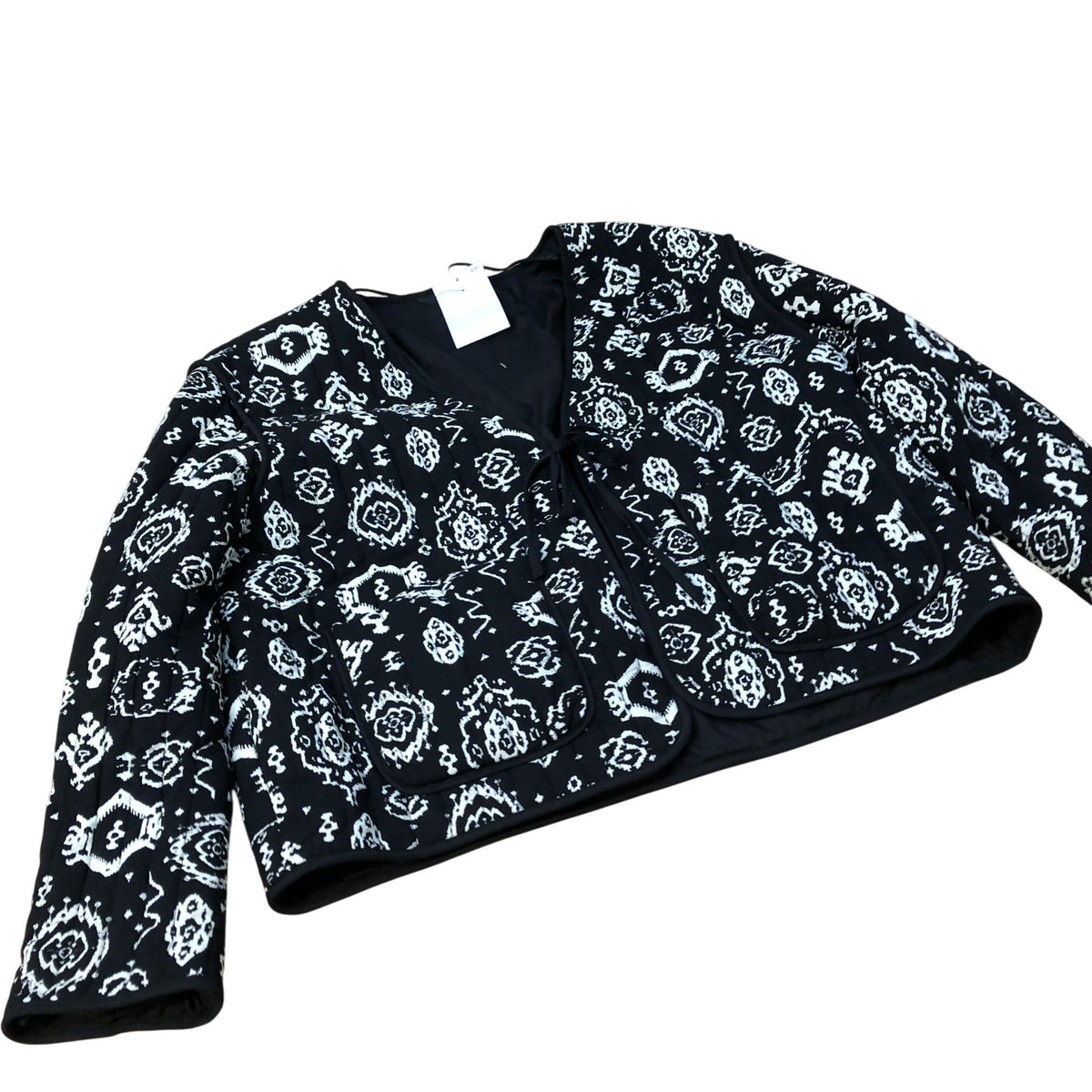 Bohemian Style Black And White Quilted Jacket Women Casual Chic UK16