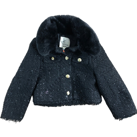 River Island Mini Black Fur Collar Coat 18-24 Months Girls Outerwear Fashion