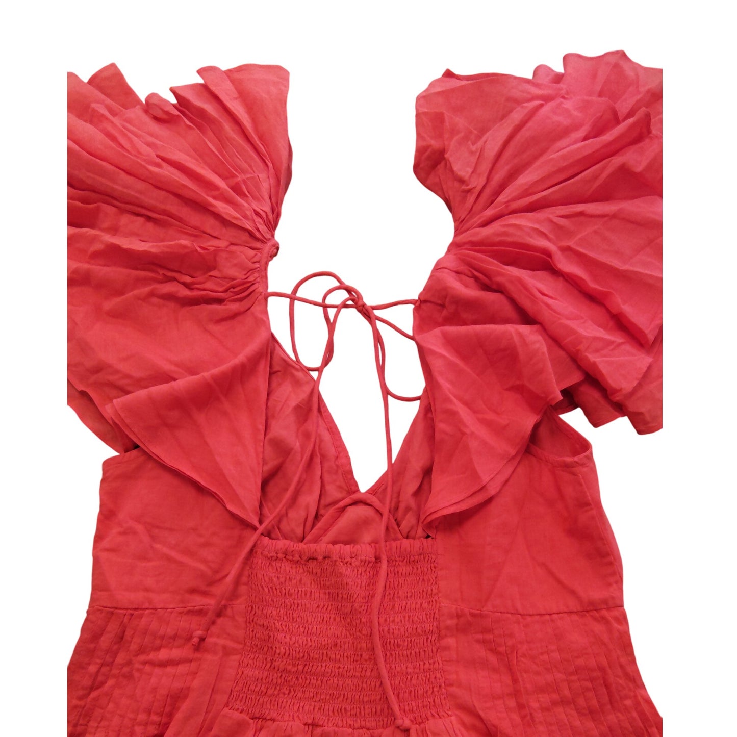 River Island UK14 Women's Orange Dress Short Puff Sleeves Cotton Summer