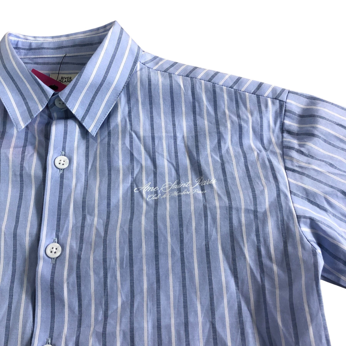 River Island Short Sleeve Striped Shirt UK7-8 Years Boys Light Blue