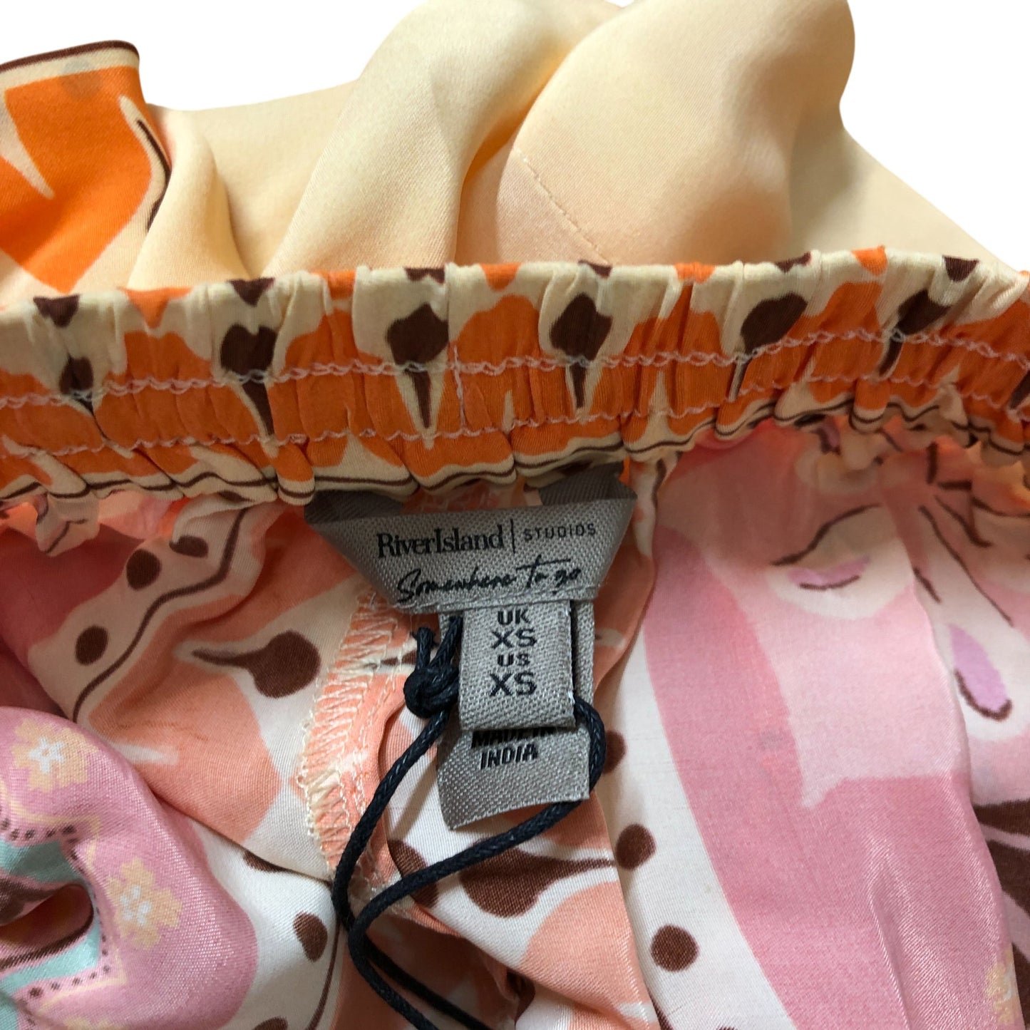 River Island XS Women's Floral Print Elasticated Shorts Orange Beige