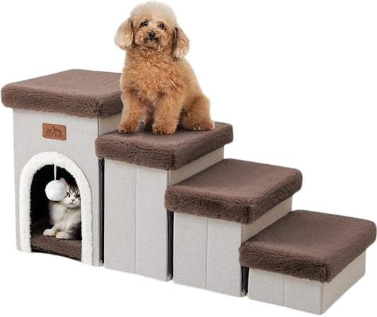 Cozy KISS Pet Steps Ramp 4 Steps Storage Soft Non Slip Steps for Dog Cat