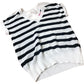 Striped V Neck Sweater Women's Cotton Short Sleeves Medium