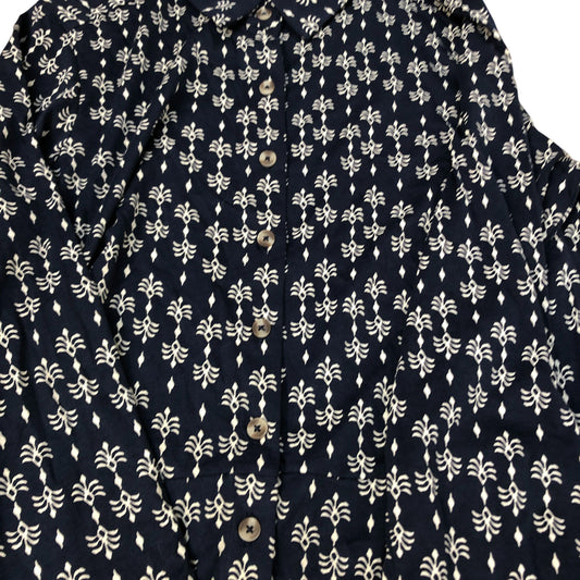 Long Sleeve Midi Dress UK12 Women's Navy Floral Pattern Organic Cotton