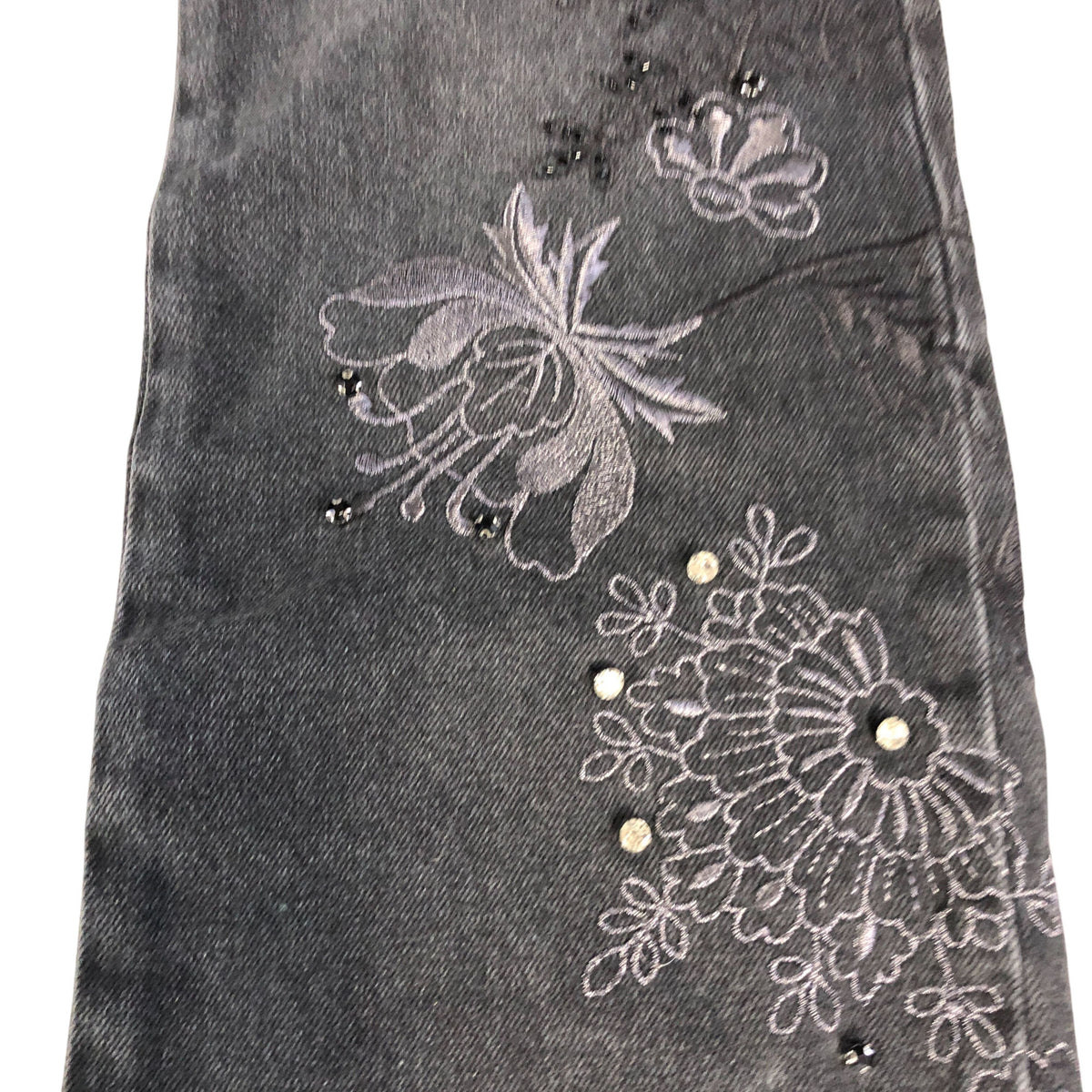 Embroidered Embellished Floral Jeans UK6 Women's Black Stretch Denim