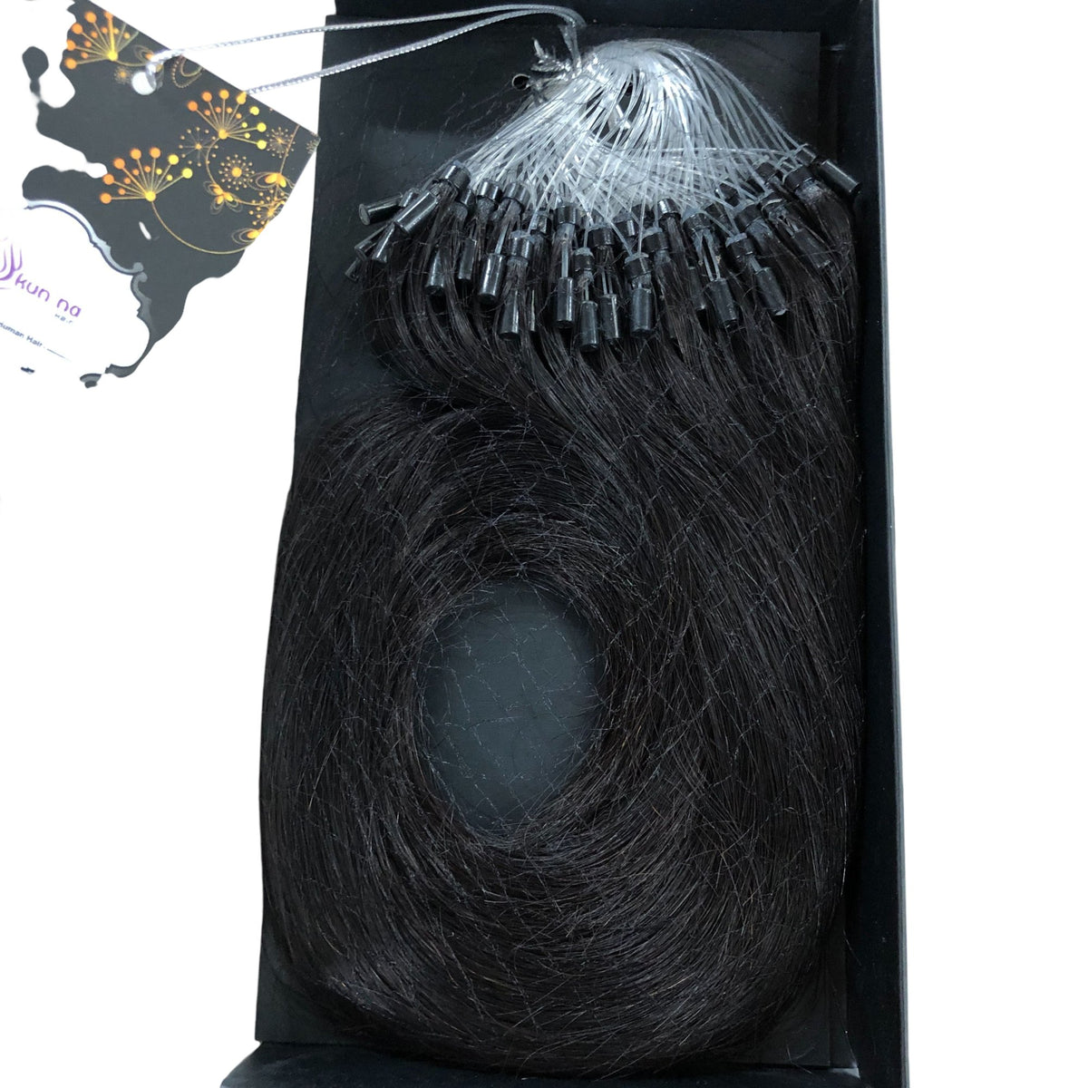 Kun Na Hair Extensions Micro Ring 20 Inch 1B# 100% Human Hair 0.5g Thick