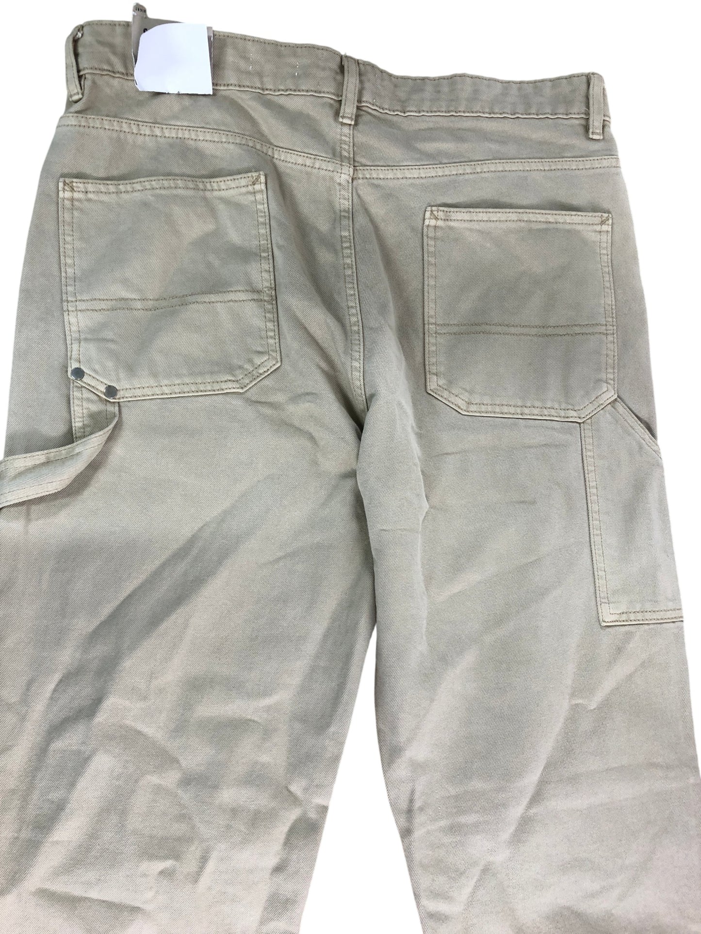 River Island Straight Trousers W34 L34 Men's Beige Cotton Cargo Pants