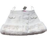 River Island White Faux Fur Trim Skirt Size 12 Women Elegant Tweed Style