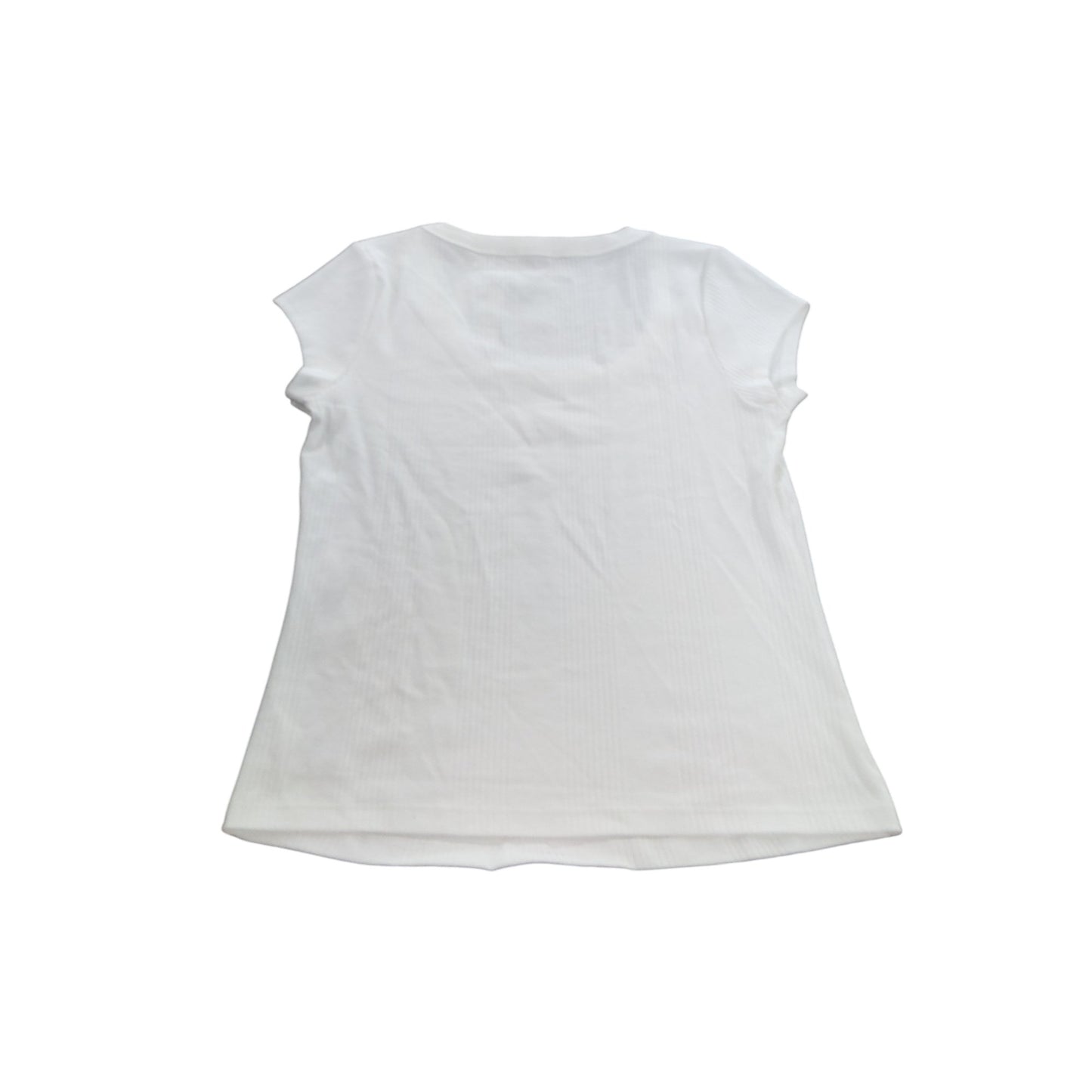 River Island White Ribbed T-Shirt UK 16 Women's Short Sleeve Scoop Neck