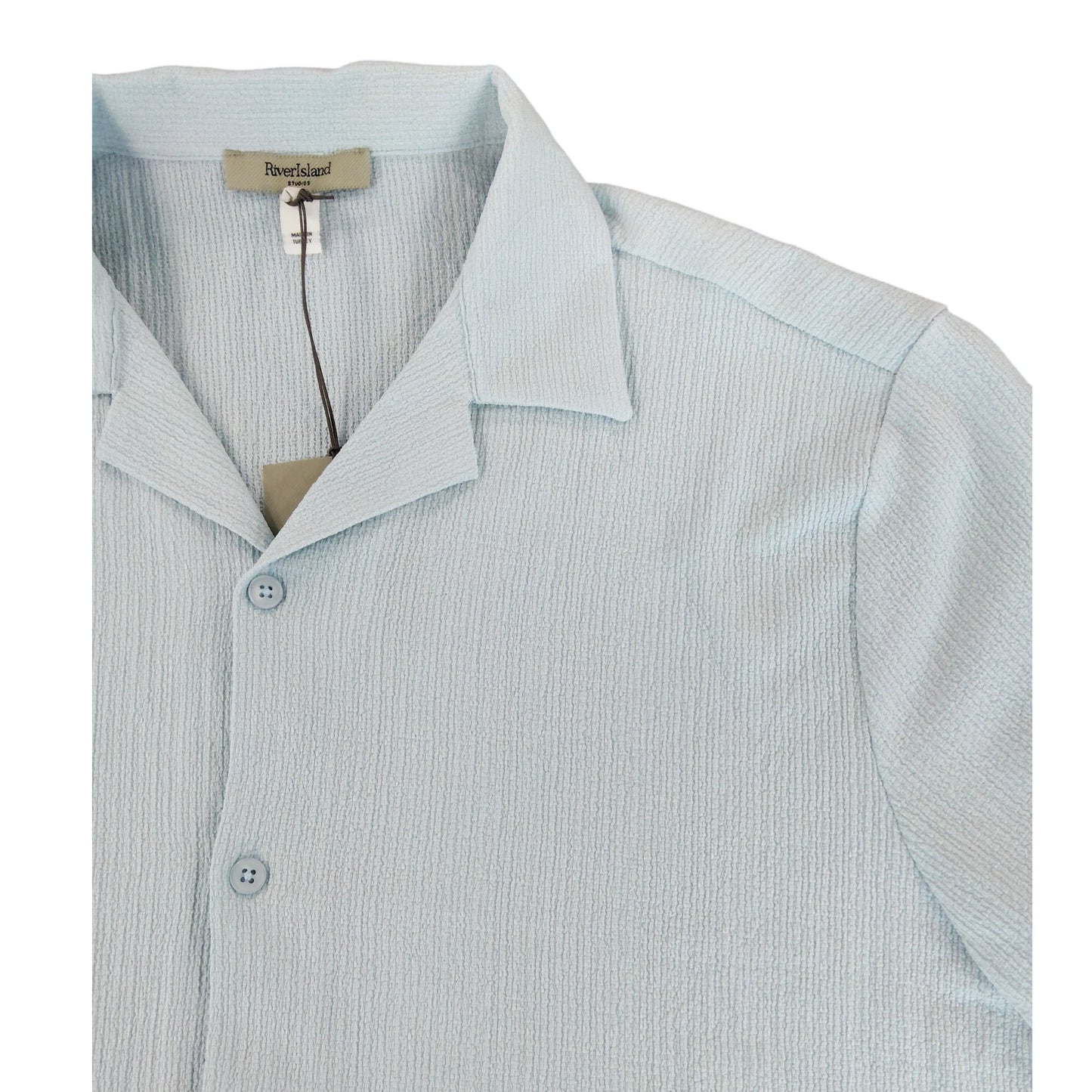 River Island Casual Shirt Size M Men's Light Blue Short Sleeve Textured Top