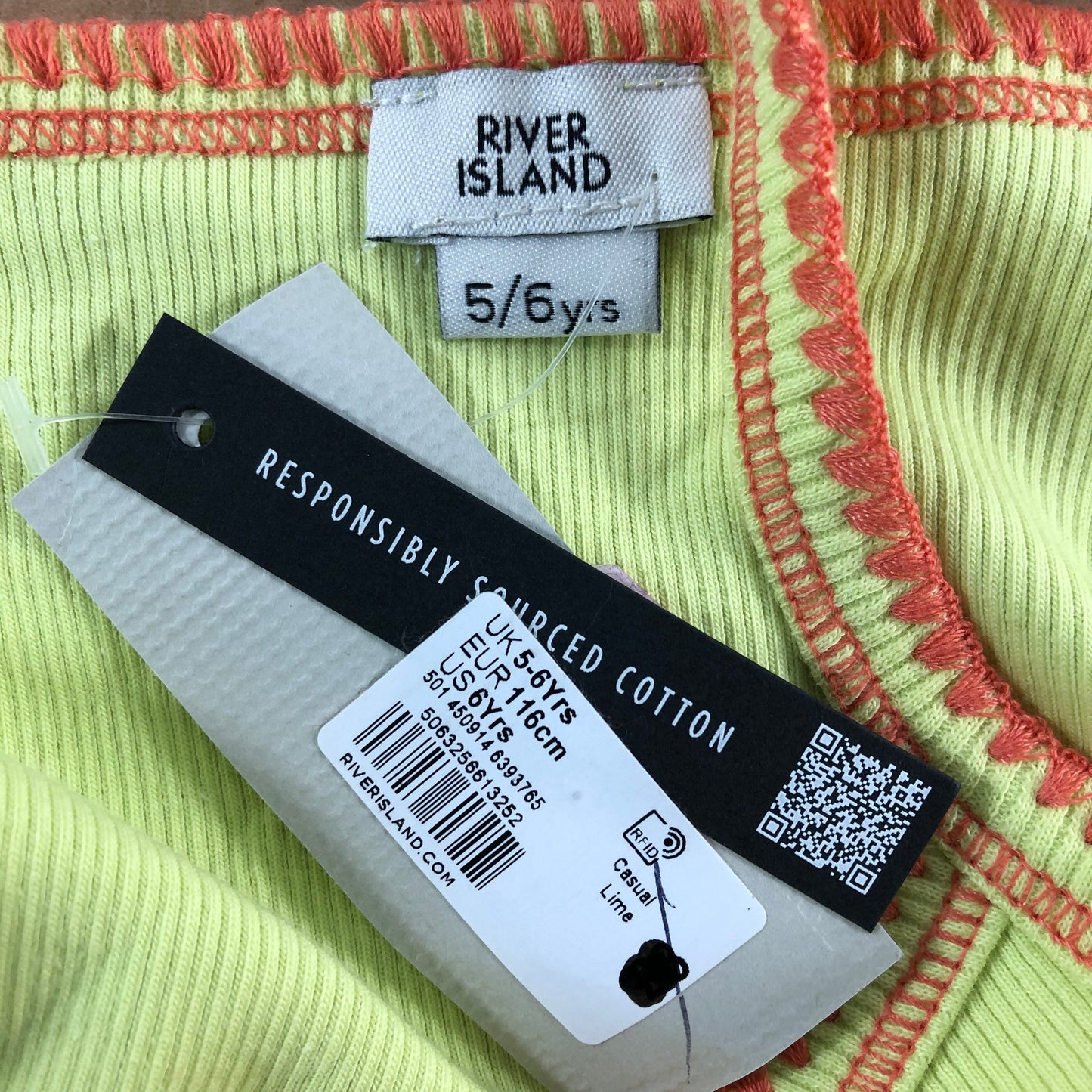 River Island Casual Lime 5-6 Years Girls Love Ribbed Tank Top