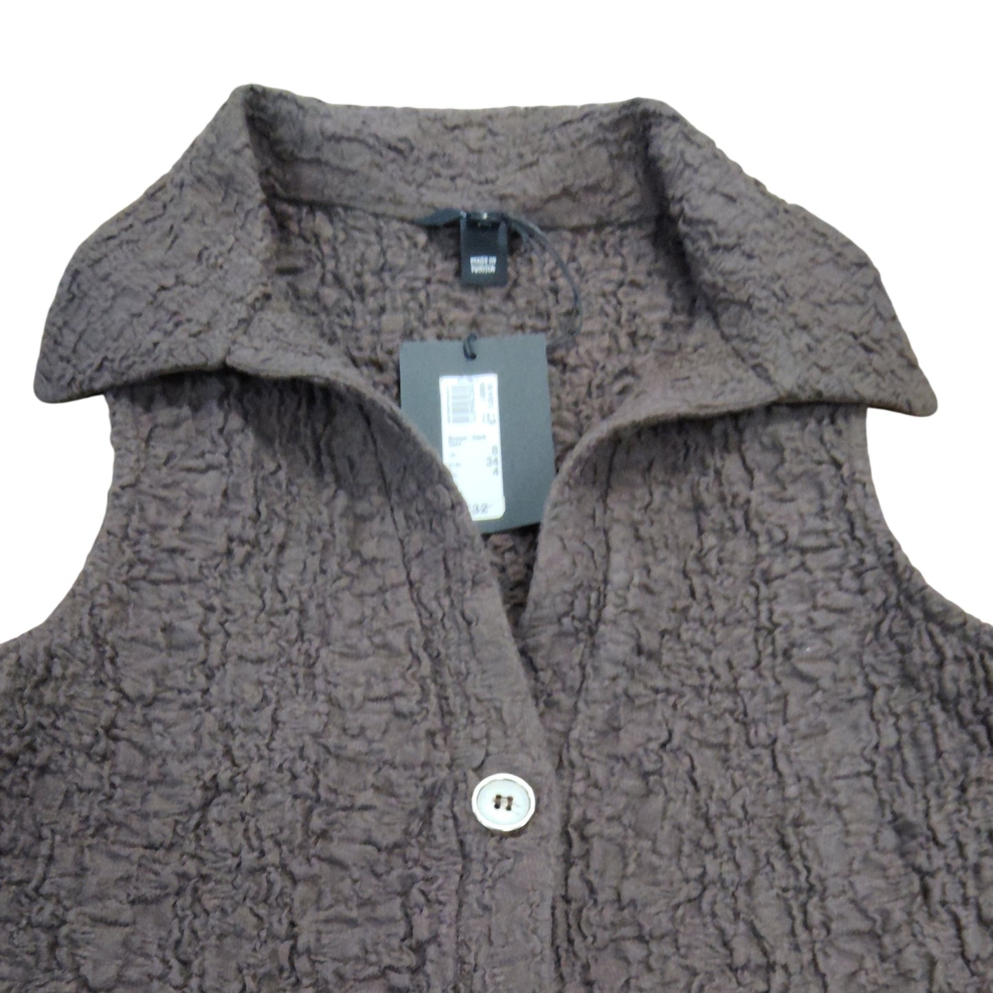 Dark Brown Sleeveless Shirt UK8 Women's Button-Up Crinkle Textured Fashion