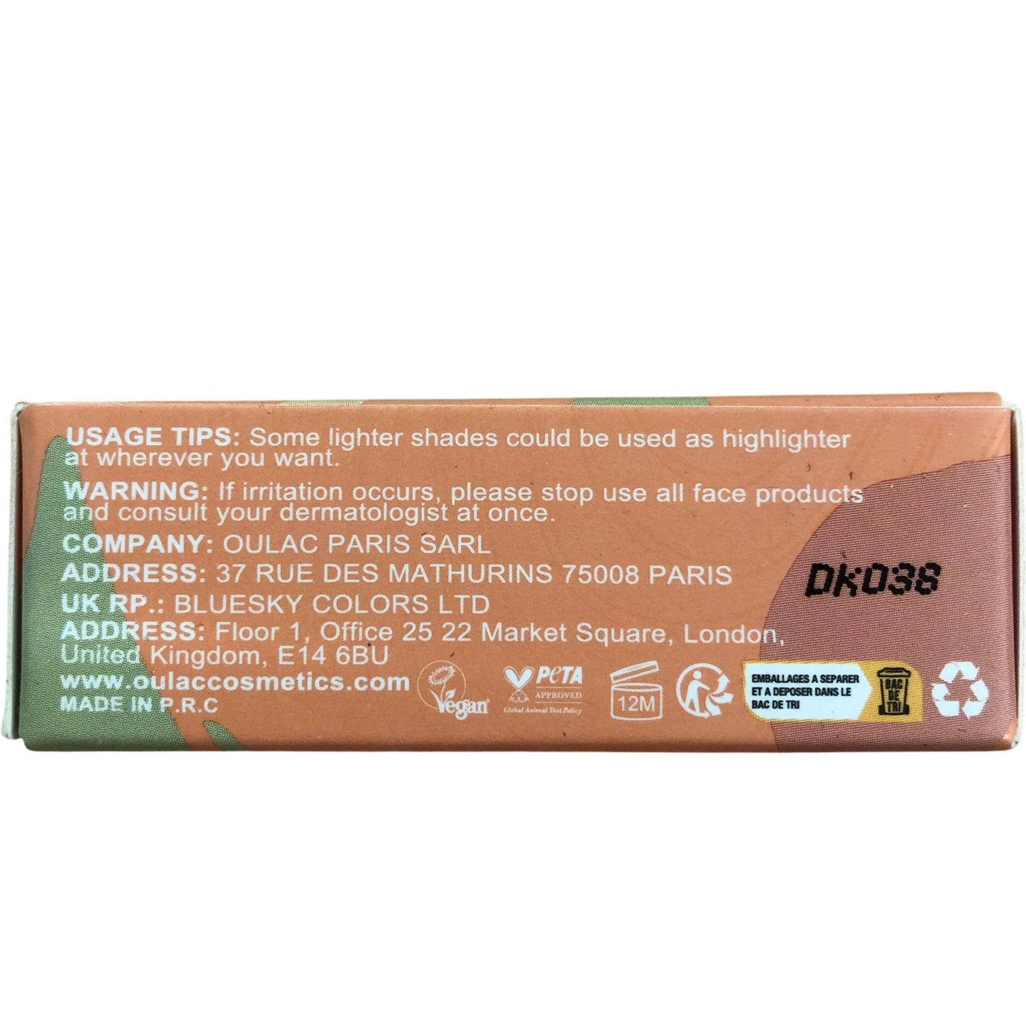 Oulac Blush Mono Frost F10 Tangerine Tango 4.8g Silky Buildable Colour Makeup