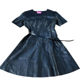 River Island Black Faux Leather Belted Dress UK12 Women's Short Sleeve