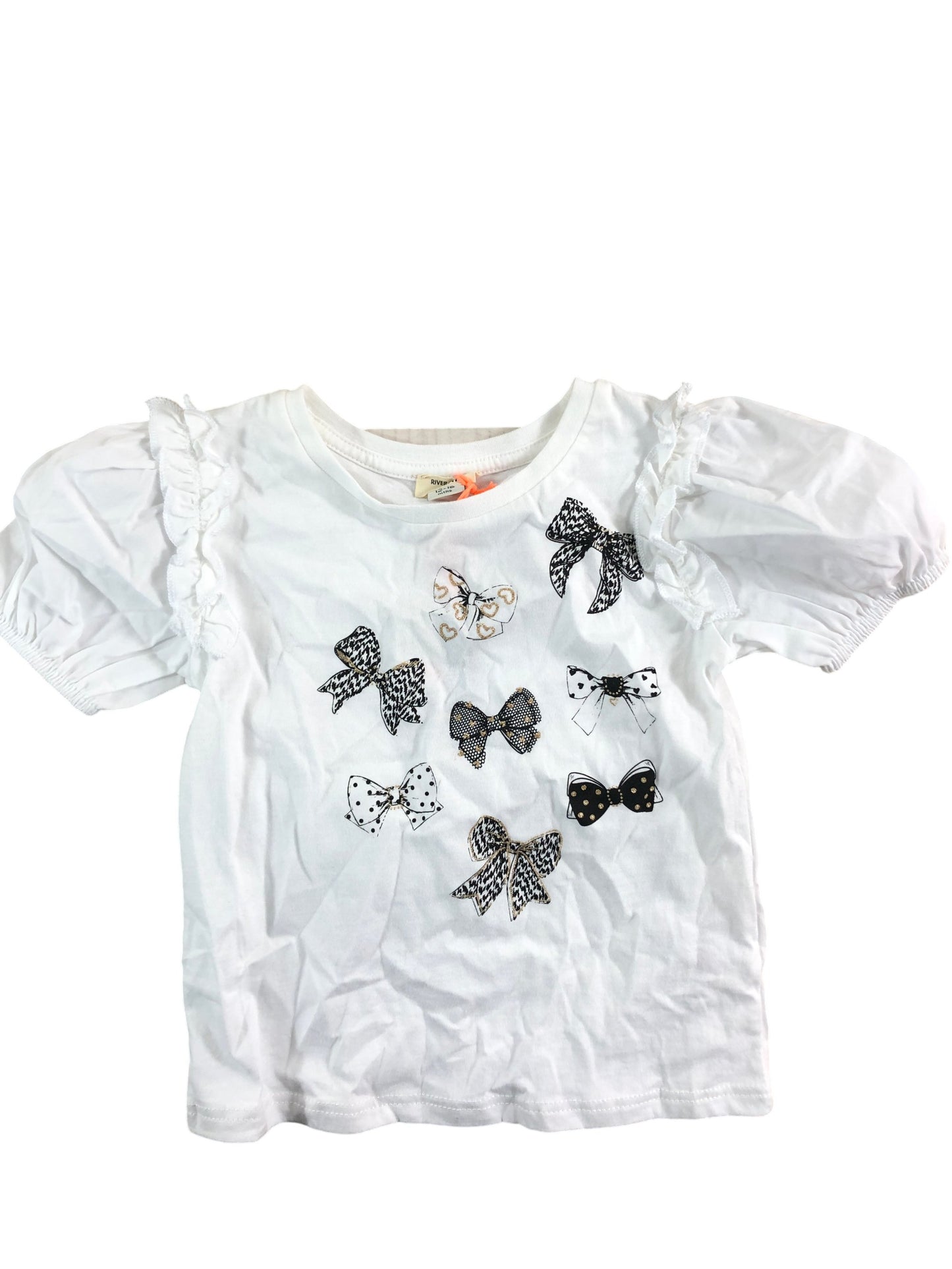 River Island Mini Girls White Bow Print Top Size 12-18 Months Cotton
