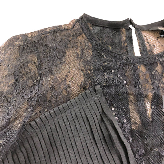 River Island Women's Black Lace Blouse Top Long Sleeves Size 10