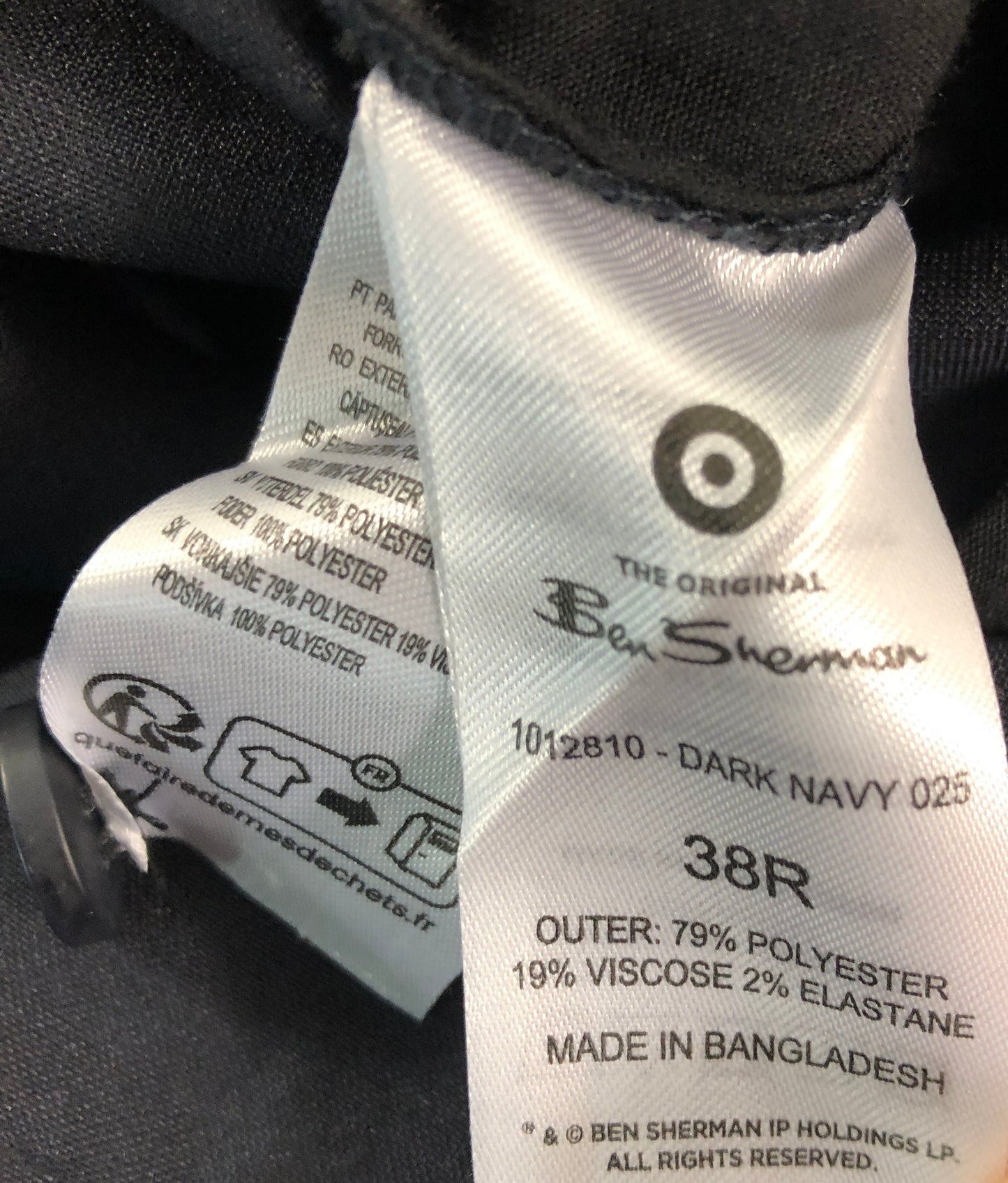 Ben Sherman Dark Navy Trousers 38R Men's Smart Fit Polyester Elastane