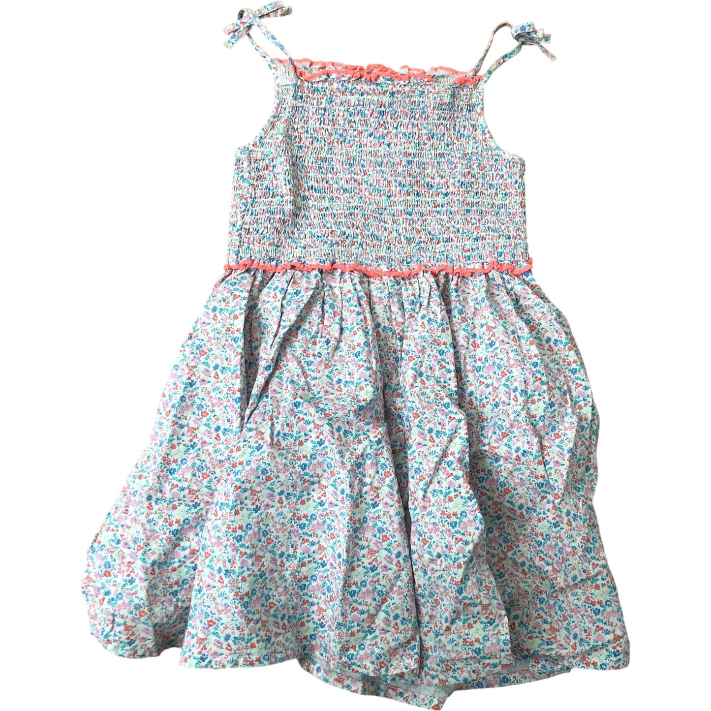 Kids Floral Dress 5-6 Years Girls Smocked Strap Summer Cotton Blue Mix