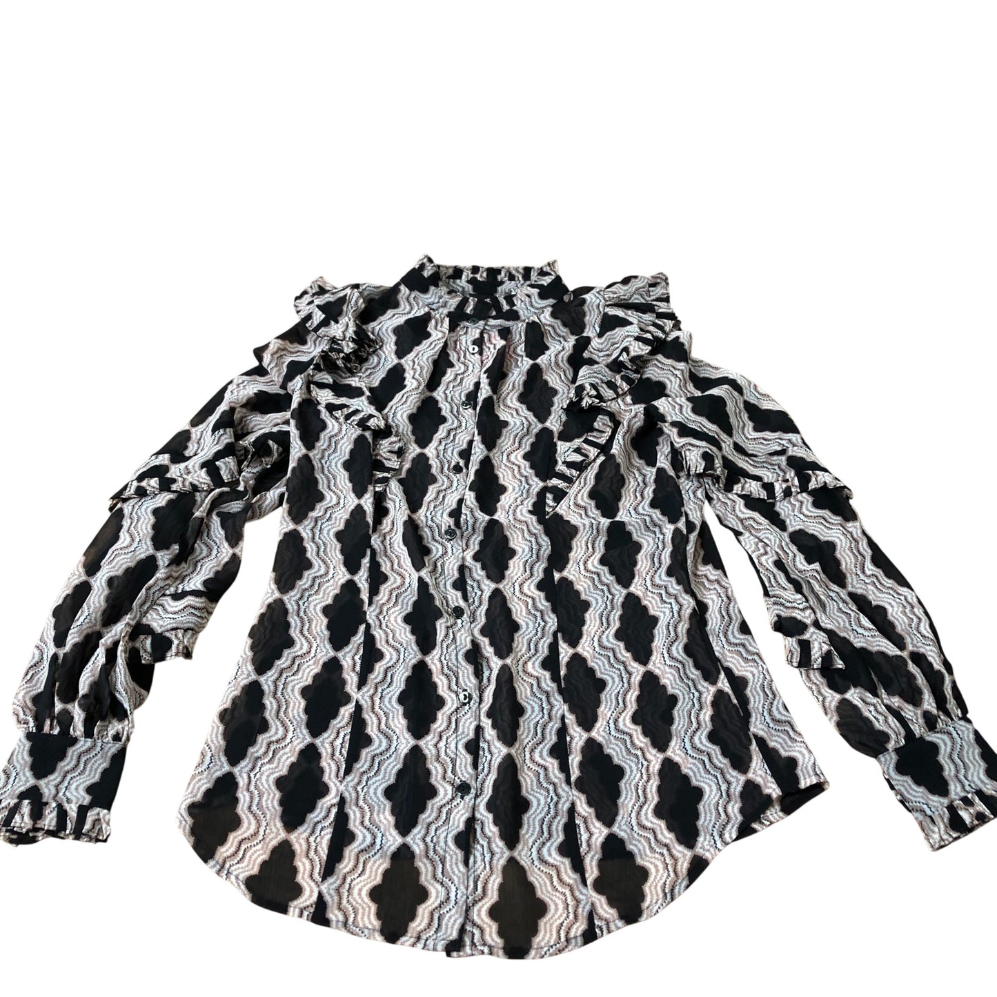 Branded Ruffle Blouse Women's Long Sleeve Patterned Polyester Top UK8