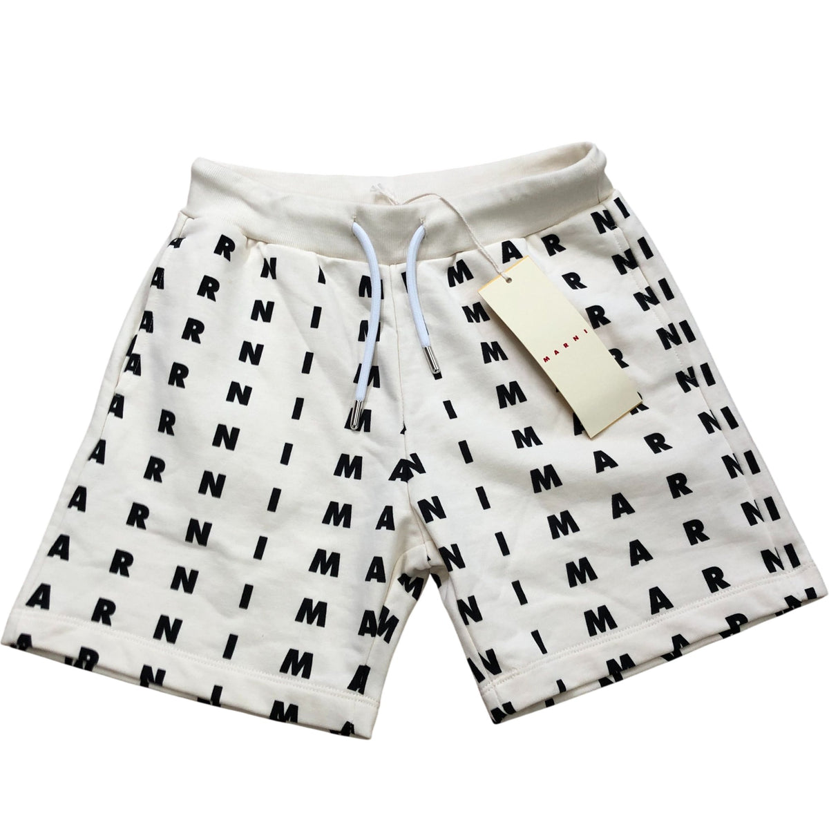 Marni Boys Shorts Age 8 Cream with Black Lettering Elastic Waistband