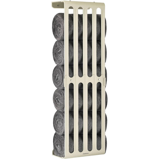 Towel Storage Rack Wall Mounted Adjustable Carbon Steel 4-6 Towels Matte Cream