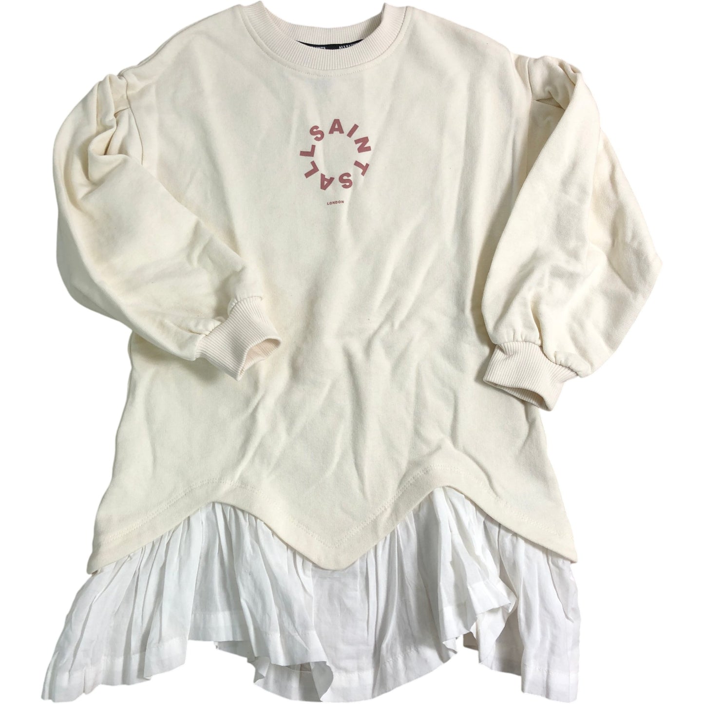 All Saints Girls Sweatshirt Dress 12-18 Months Cream Ruffle Detail Long Sleeve