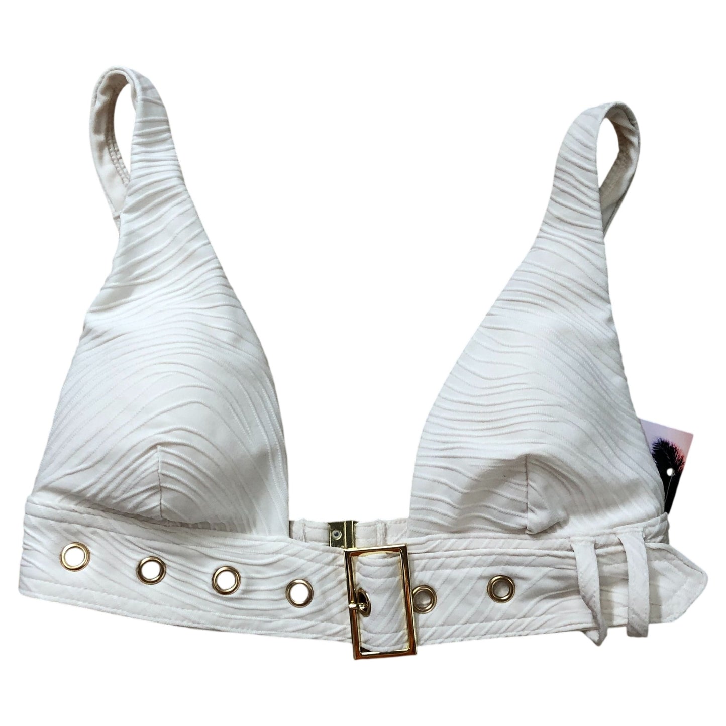 River Island Poolside Women's Cream Bikini Top Ribbed Design Gold Details Size 8