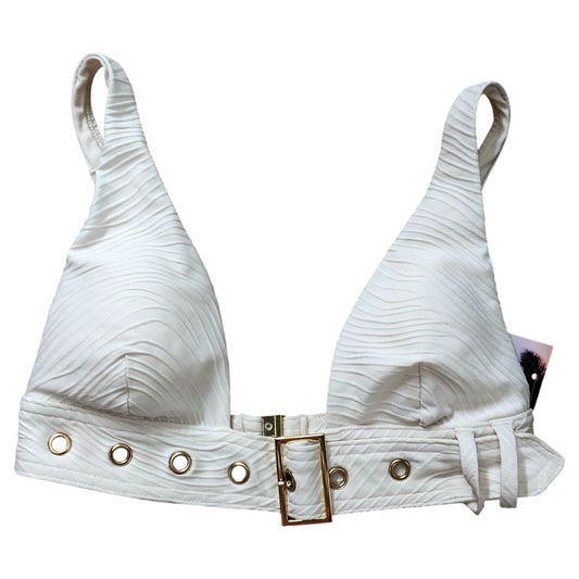 River Island Poolside Women's Cream Bikini Top Ribbed Design Gold Details Size 8
