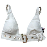 River Island Poolside Women's Cream Bikini Top Ribbed Design Gold Details Size 8