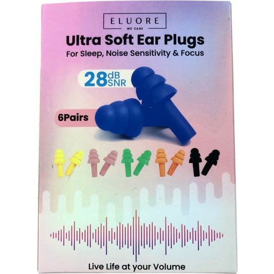 Eluore Ultra Soft Ear Plugs 6 Pairs Noise Reduction 28dB SNR Sleep Focus