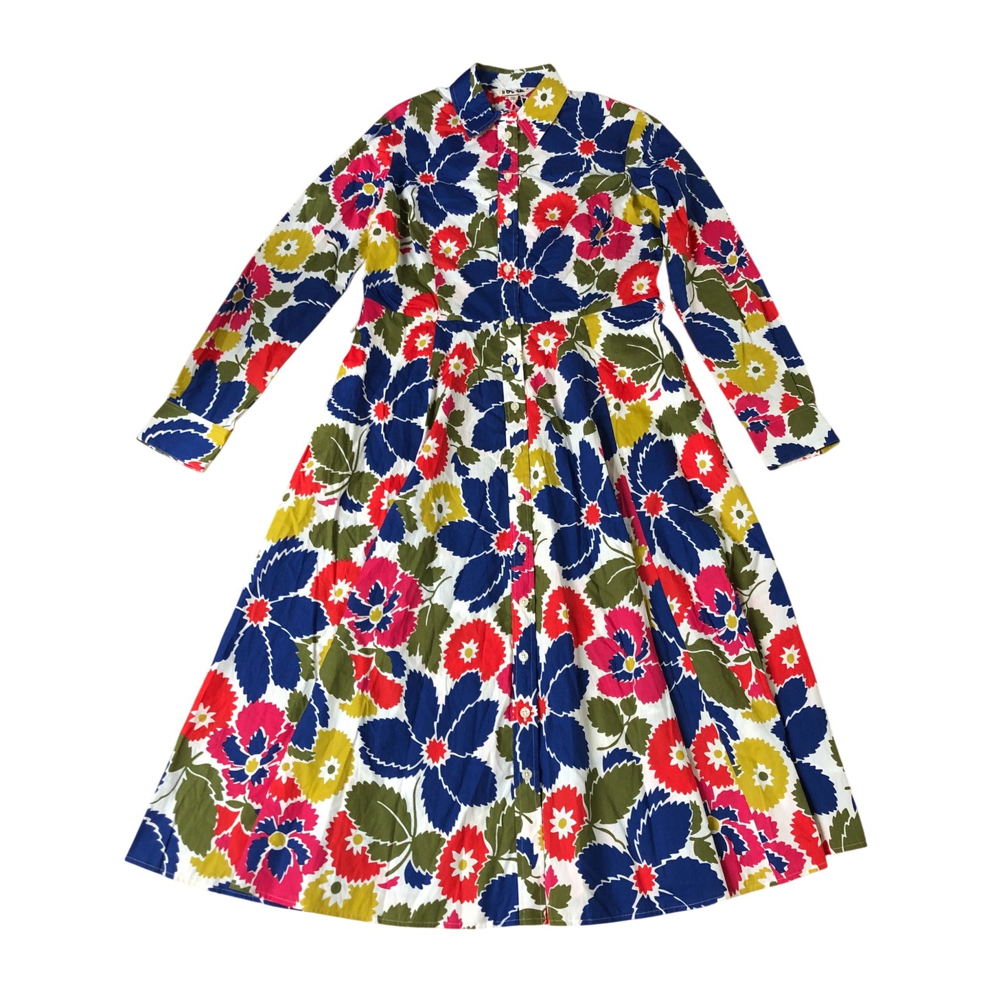 Bloomsbury Pop Shirt Dress UK12 Floral Print Cotton Long Sleeves Multi Colour