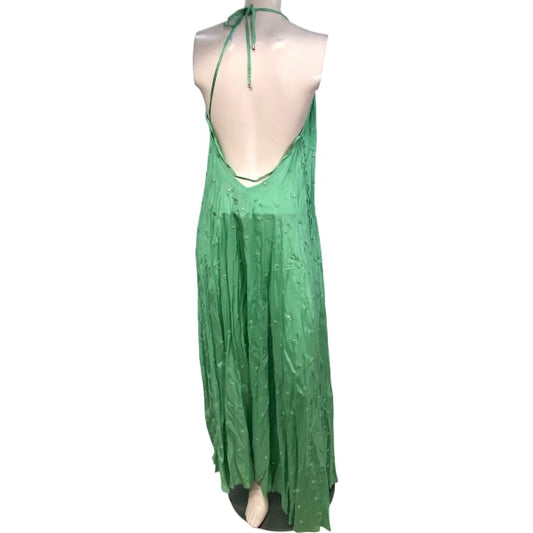 River Island Poolside Dress Size M Women's Green Embroidered Halter Neck