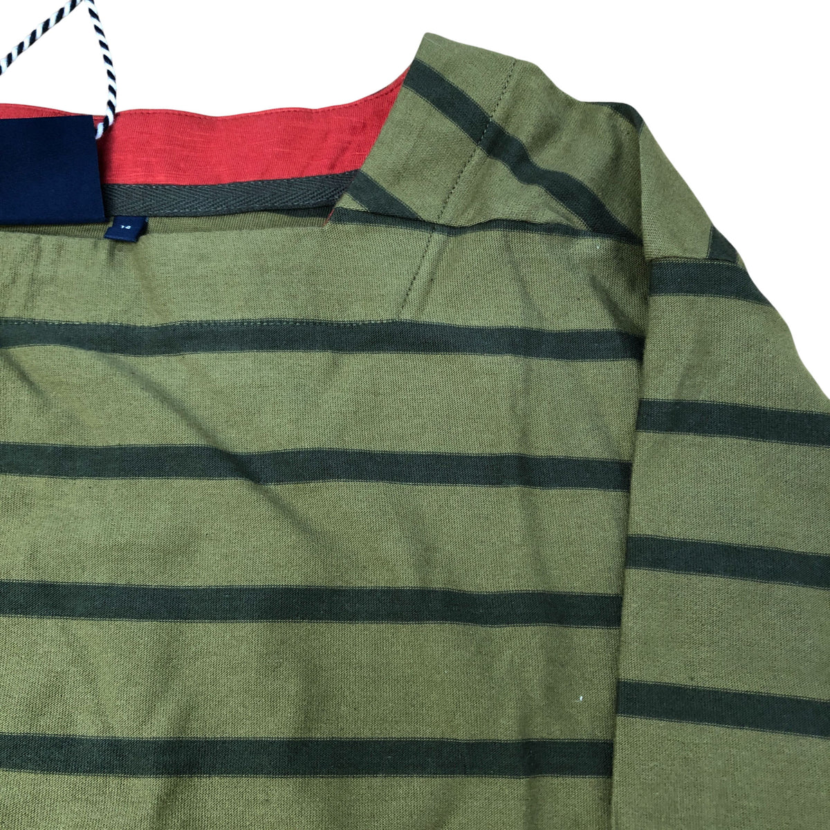 Weird Fish Olive Green Striped Top Women's 100 Percent Organic Cotton Size 14