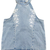 River Island Denim Tank Top 12YRS Women's Floral Embroidery Light Blue