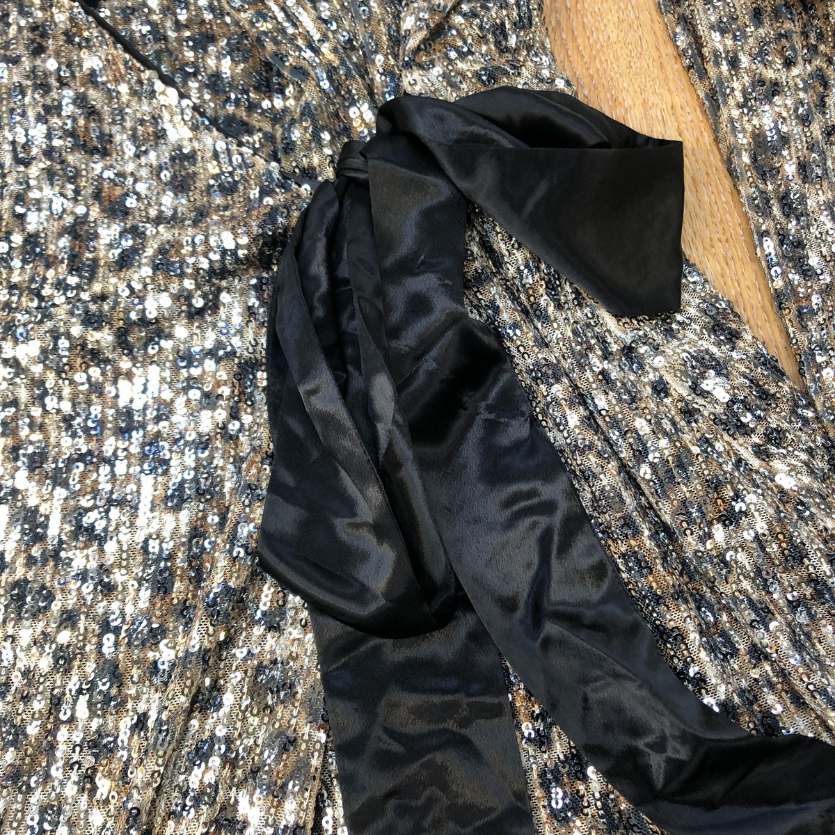 Sequin Dress UK14 Women's Long Sleeve Wrap Glittery Party Dress