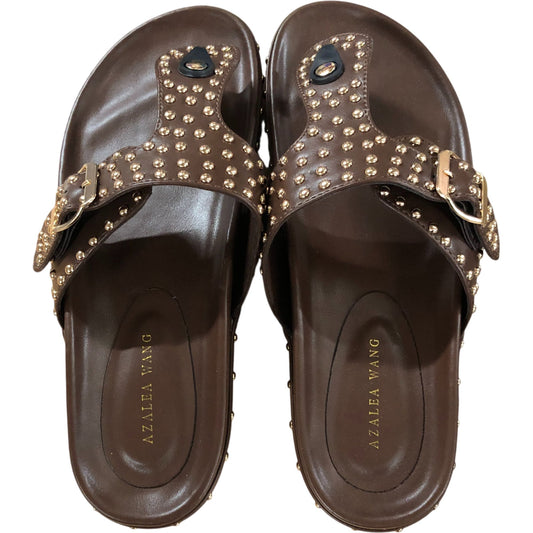 Azalea Wang Studded Slide Sandals UK Size 7 Women's Brown Buckle Design