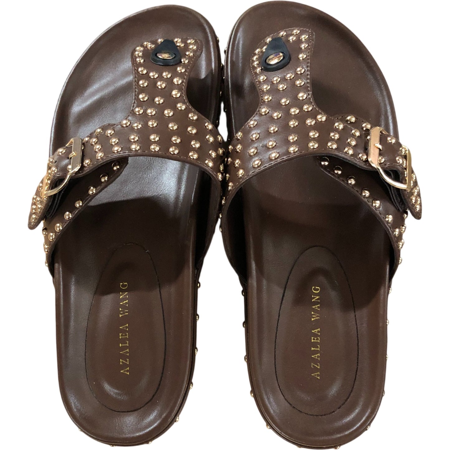 Azalea Wang Studded Slide Sandals UK Size 6 Women's Brown Buckle Design