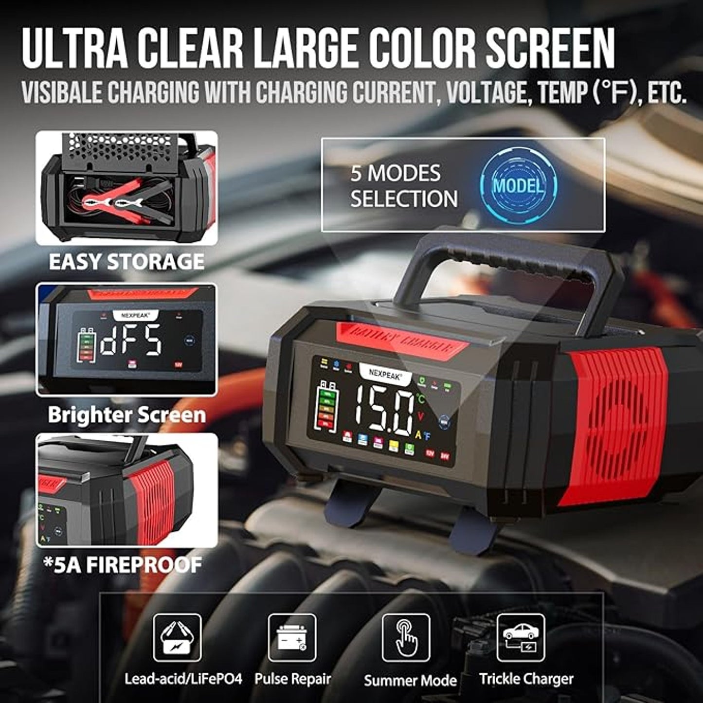 15Amp Car Battery Charger, NEXPEAK NC315 12V 15A/24V 8A Smart Charger Battery