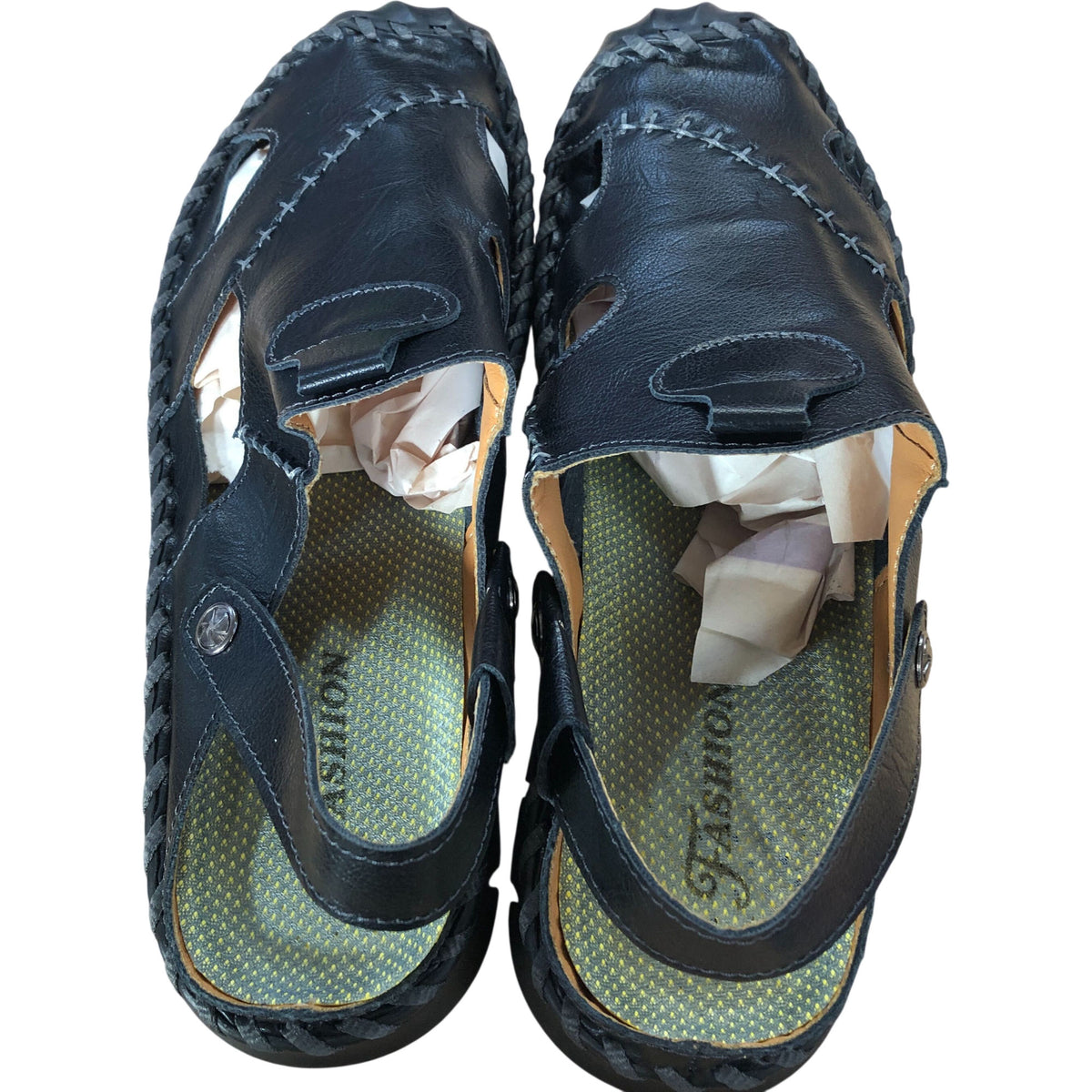 Black Leather Sandals Unisex Open Toe Adjustable Strap UK10.5