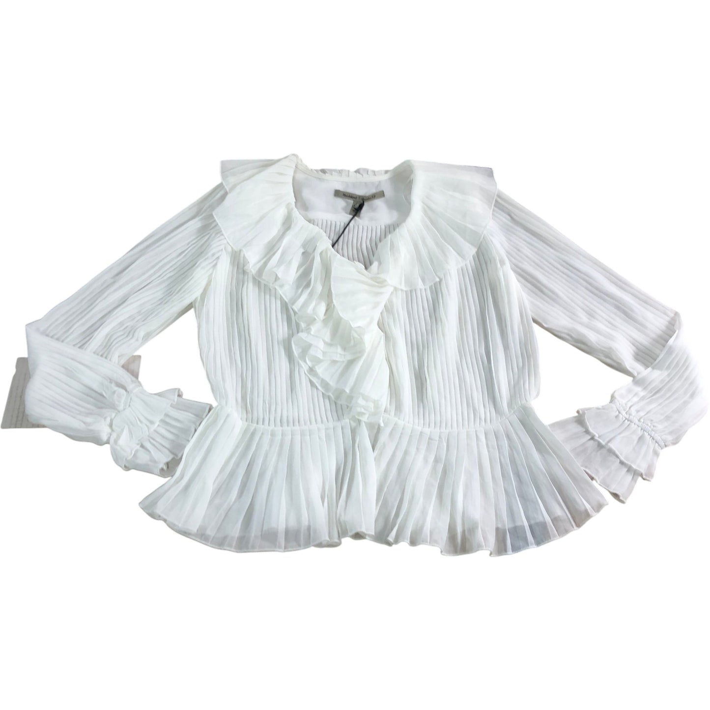 River Island UK8 Women's White Ruffled Blouse Long Sleeve Pleated Top
