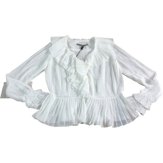 River Island UK8 Women's White Ruffled Blouse Long Sleeve Pleated Top