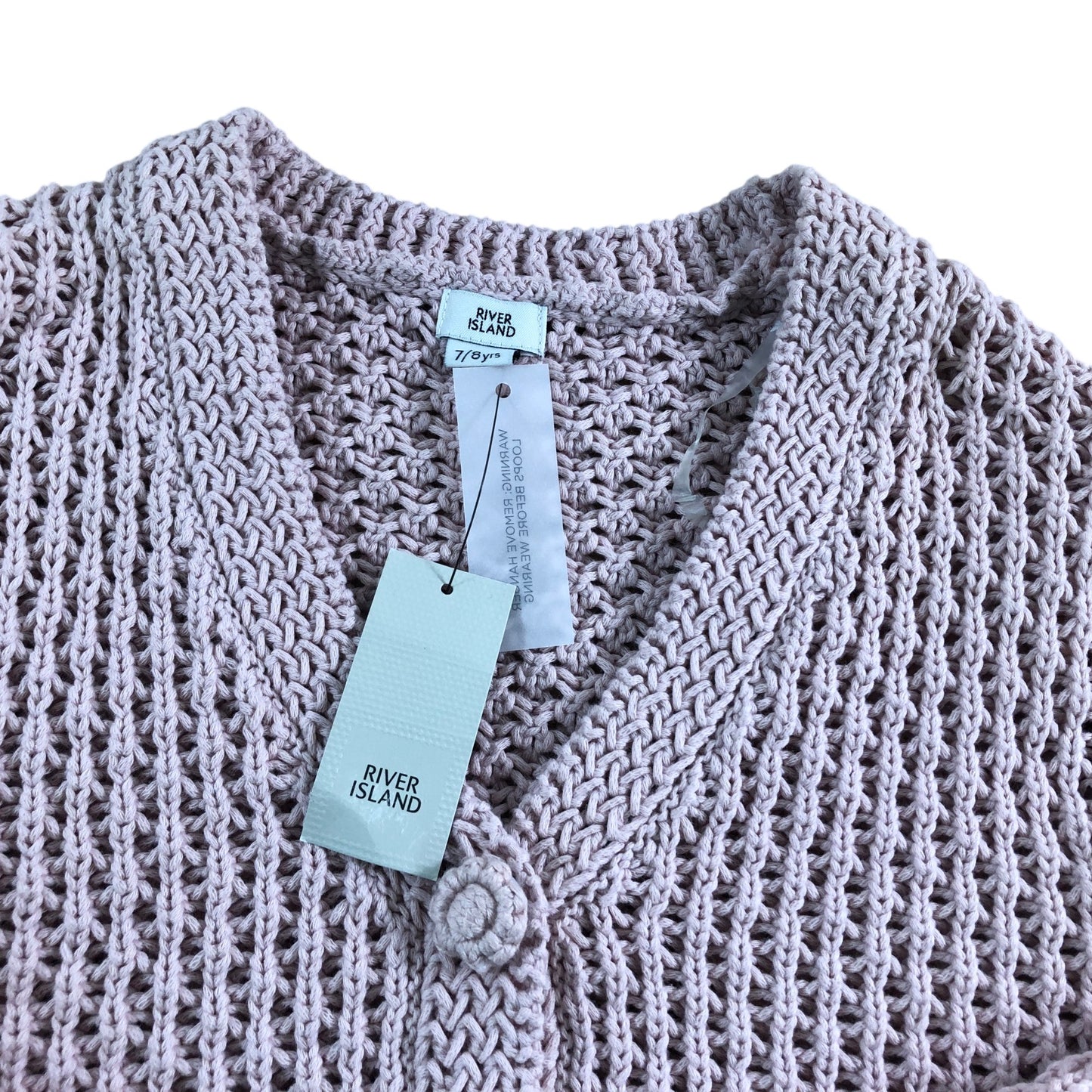 River Island Girls Knitted Cardigan Size Age 7-8 Pink with Button Closure