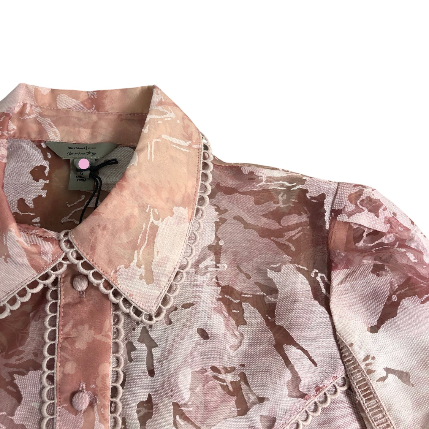 River Island Print Blouse UK12 Women's Sheer Pink Lightweight Shirt