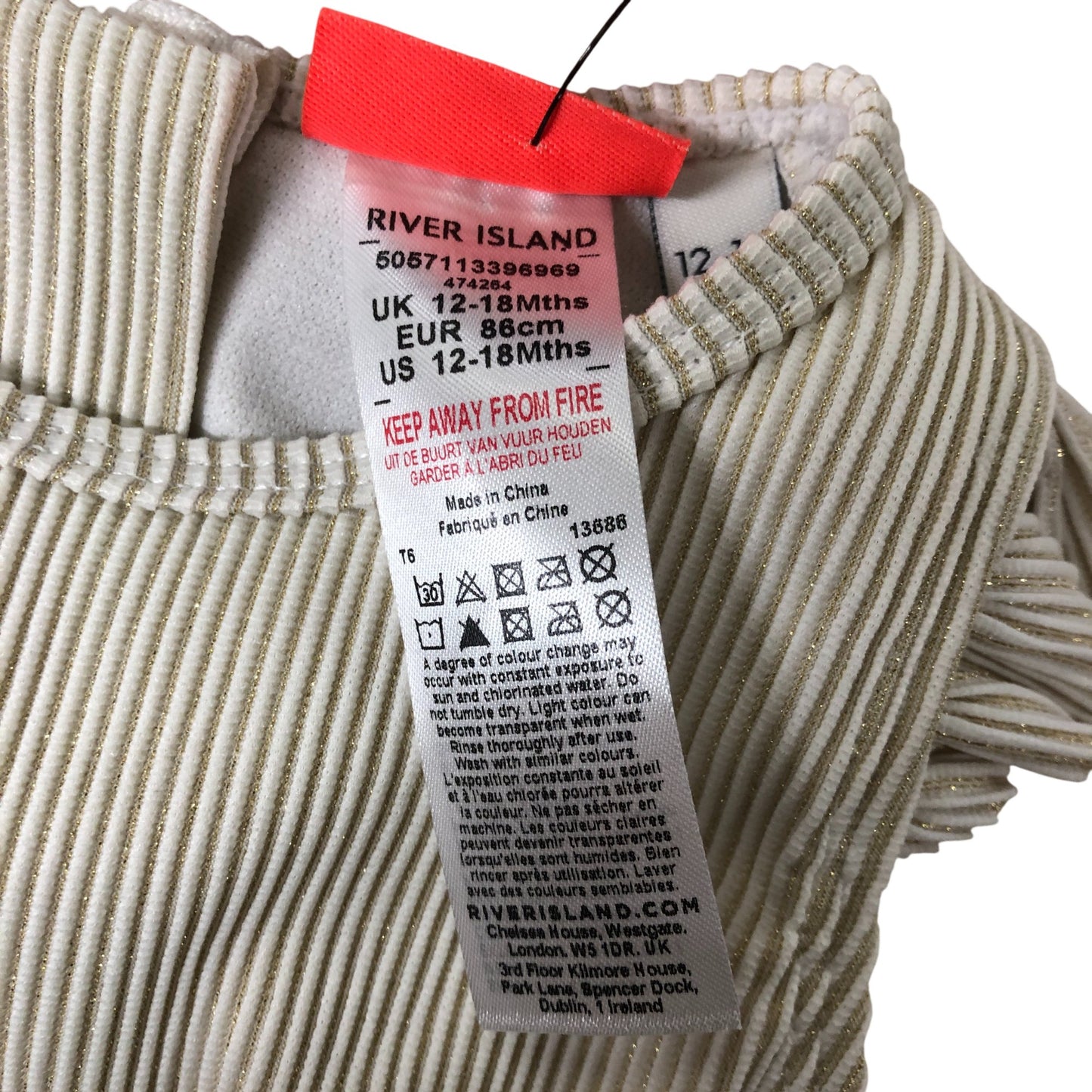 River Island Girls One-Piece Swimsuit Size 12-18 Months Cream Striped Ruffles