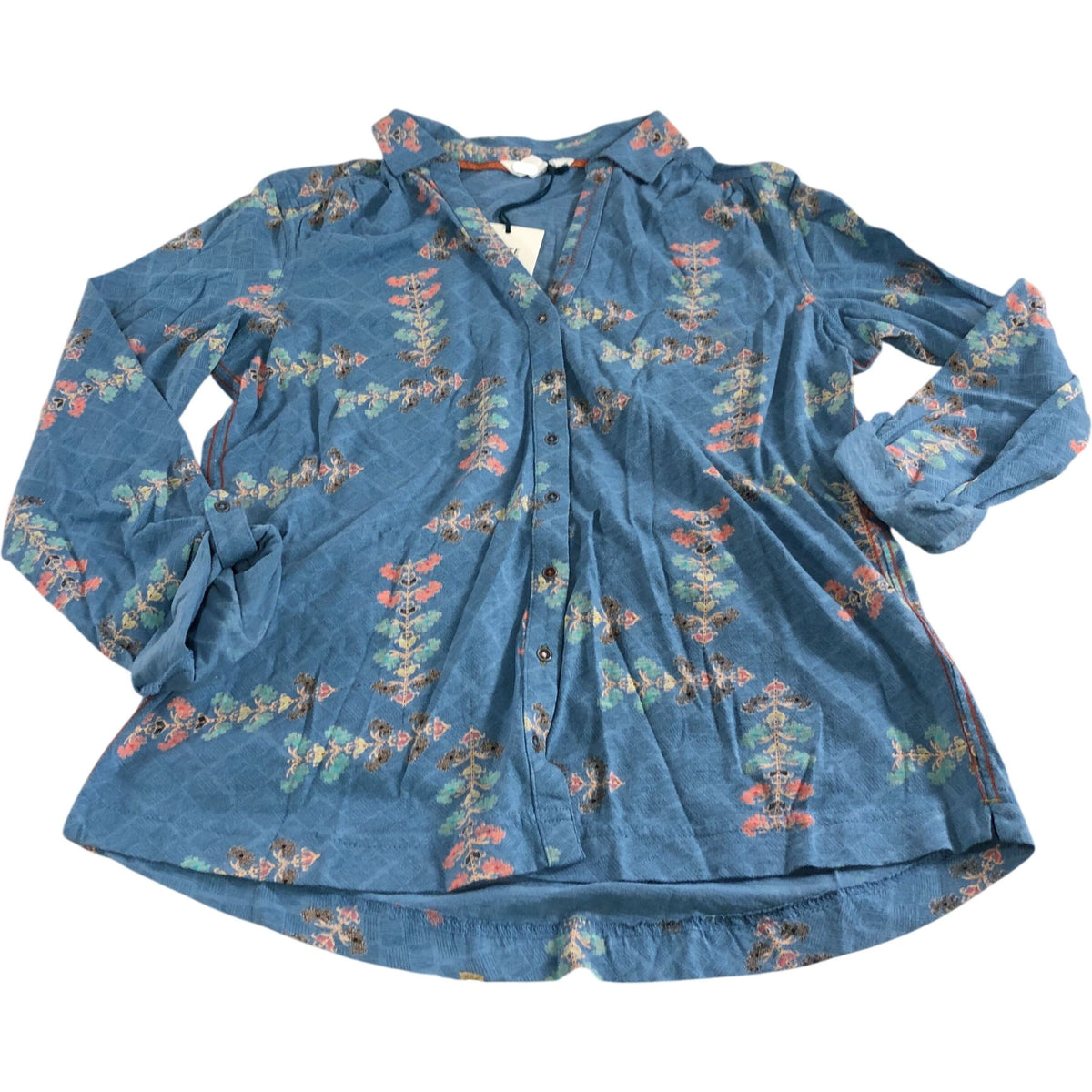 Annie Jersey Shirt UK10 Women's Blue Floral Cotton Blouse