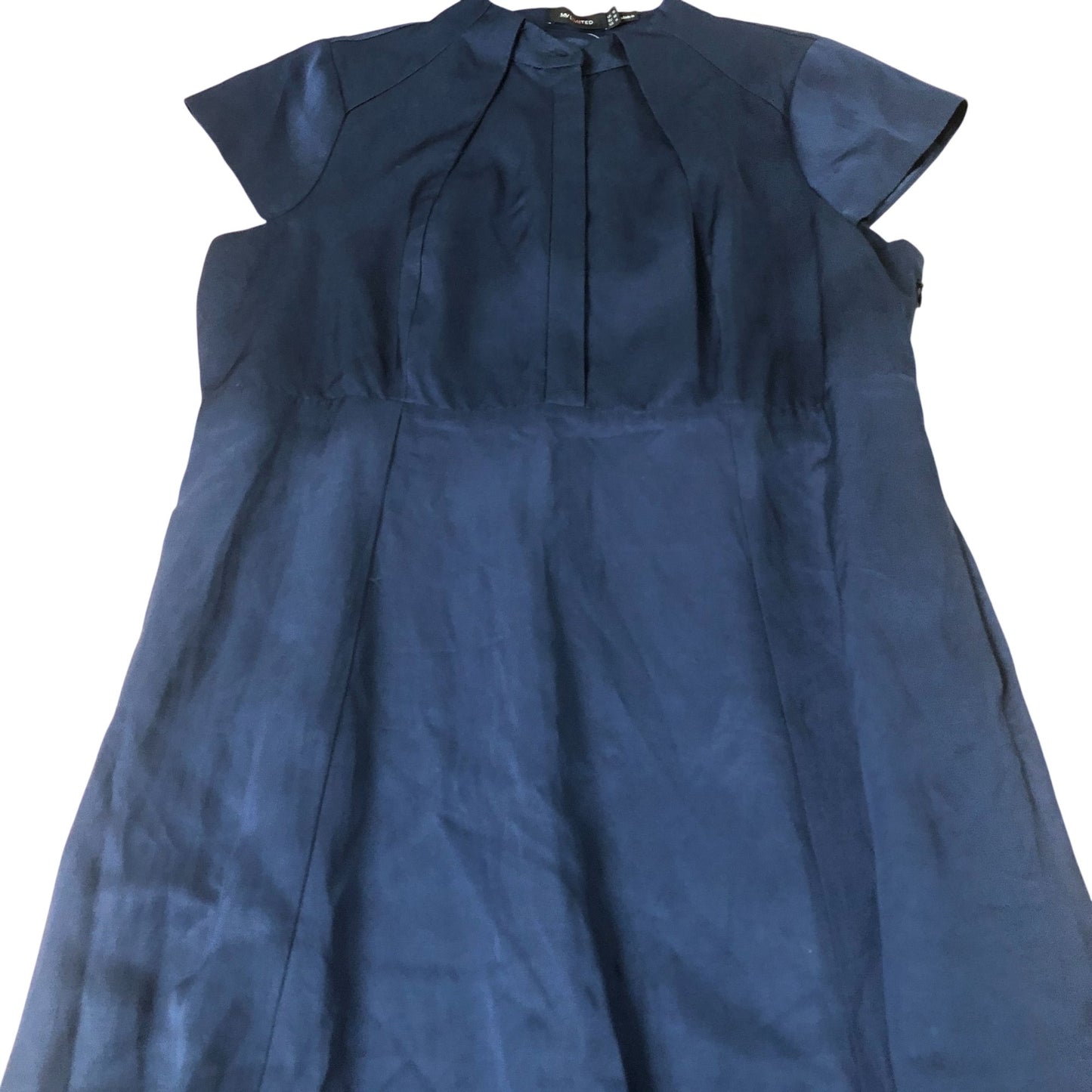 Midi Dress Women's Navy Blue Cap Sleeve Pleated Viscose UK18