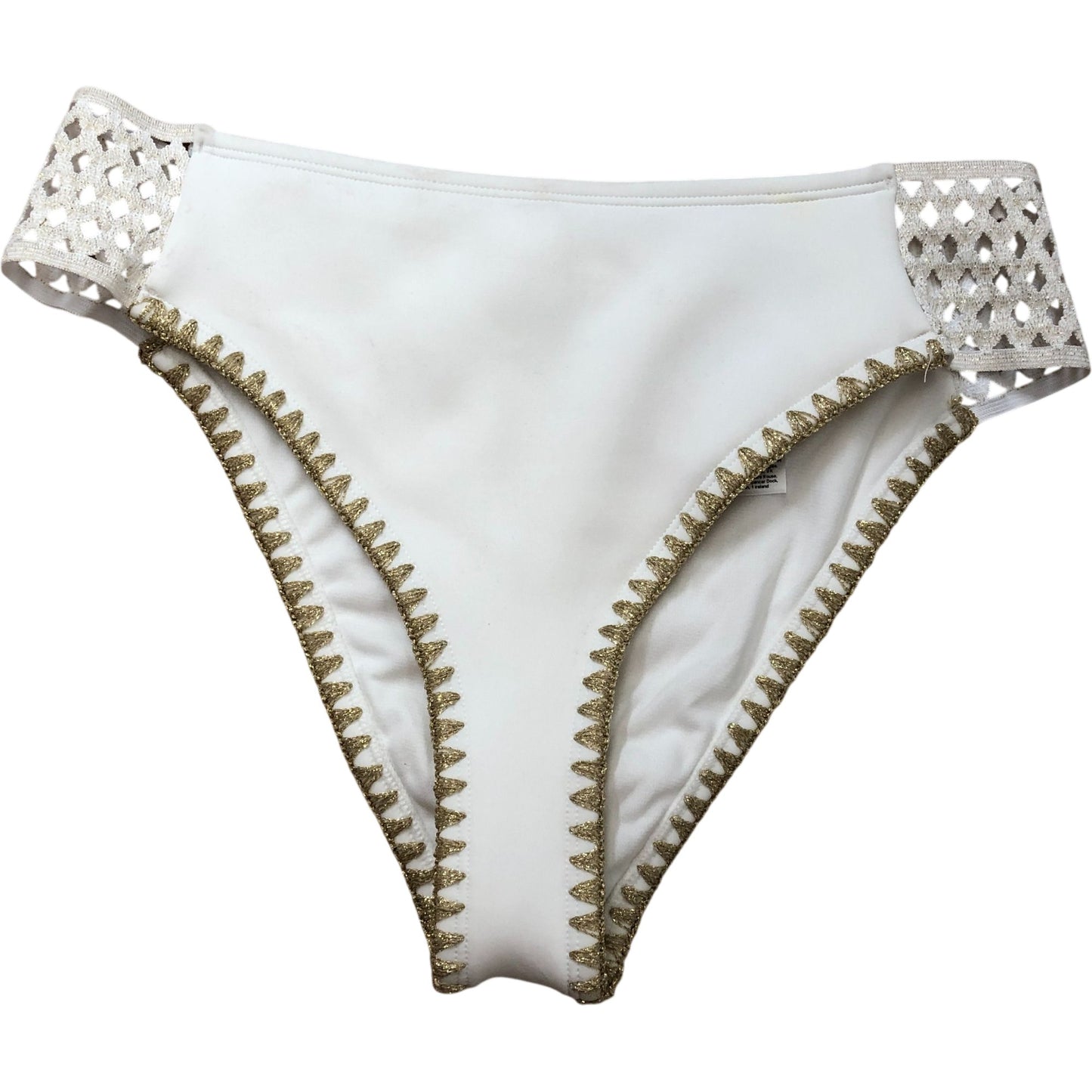 River Island Studios Poolside Women's Bikini Bottoms White Gold Trim Size 12