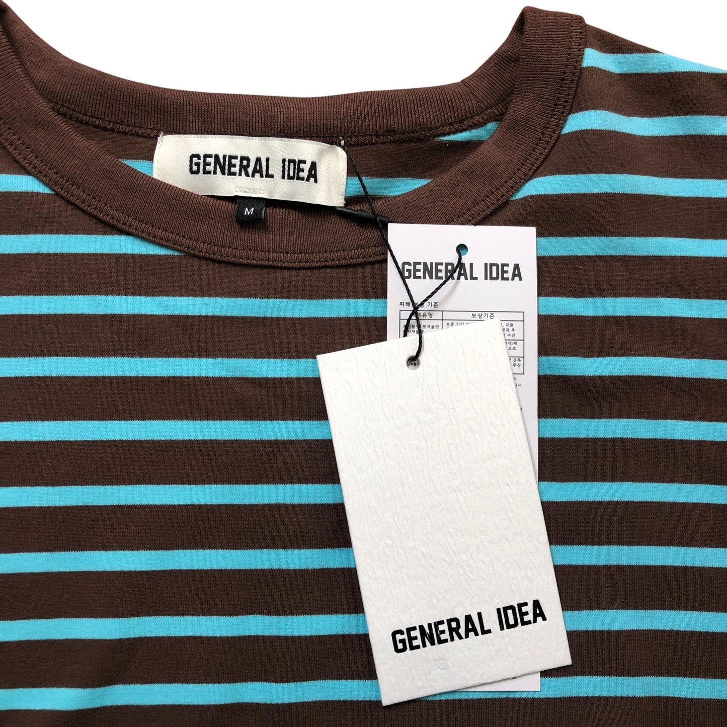 General Idea Striped T-Shirt M Cropped Casual Brown & Blue Cotton Short Sleeve