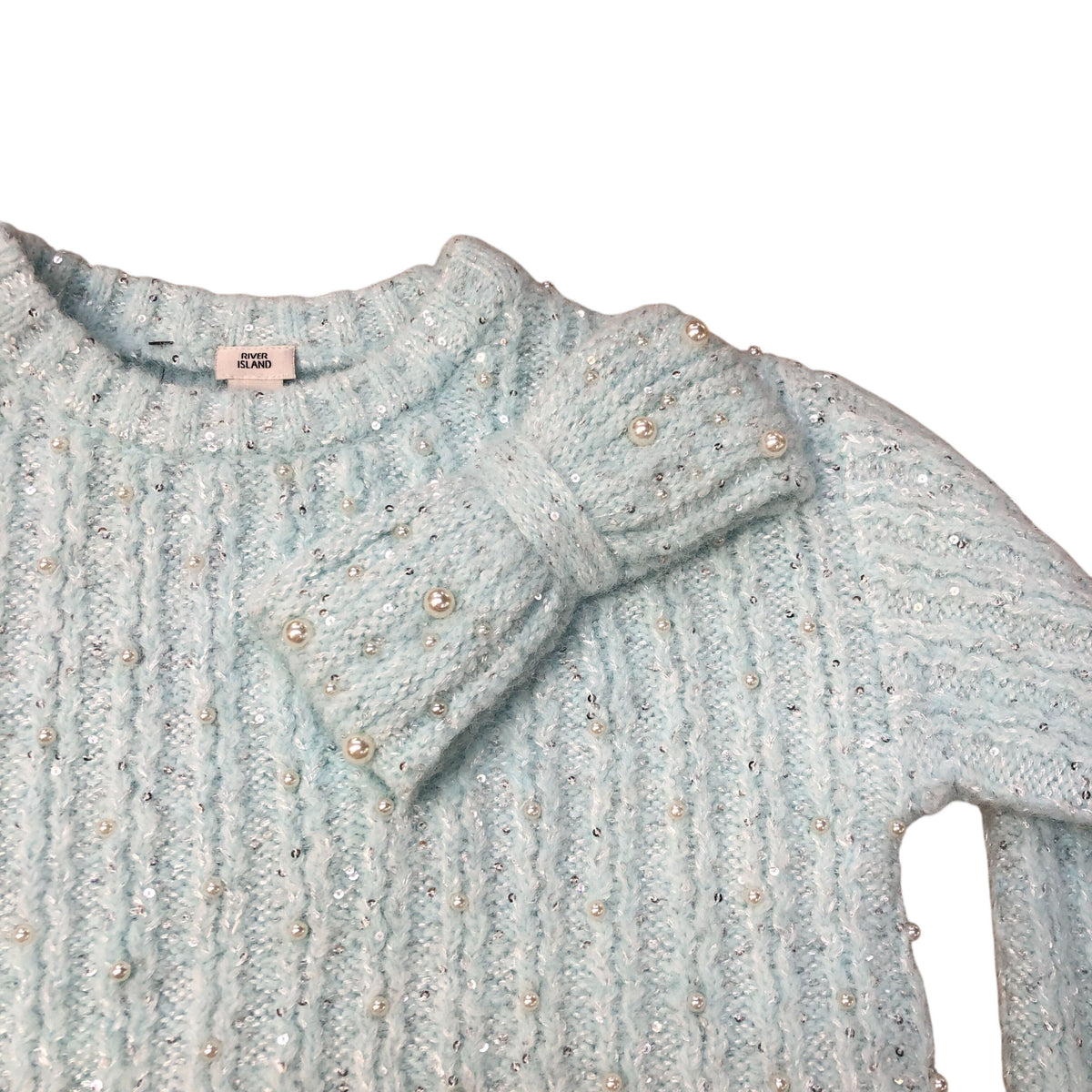 River Island Kids Blue Wool Blend Dress Bow Detail